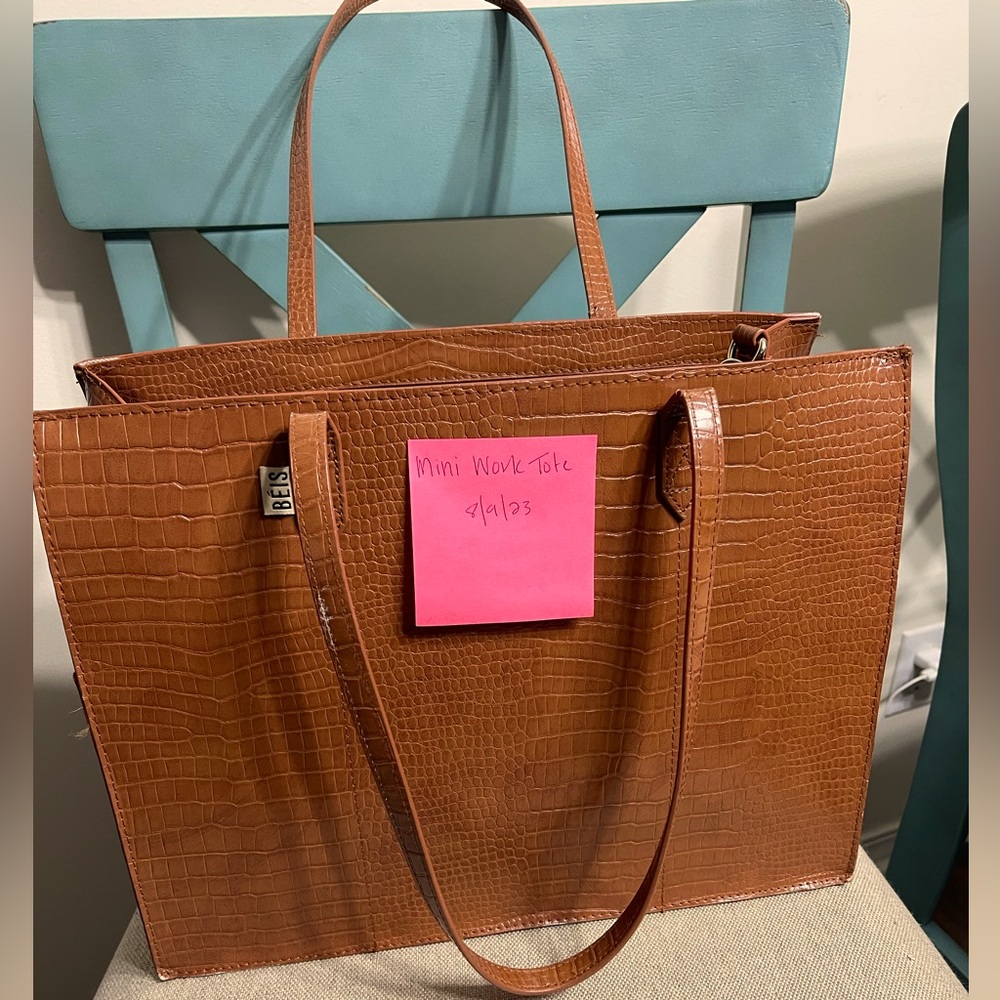 BÉIS Work Tote in Cognac Croc